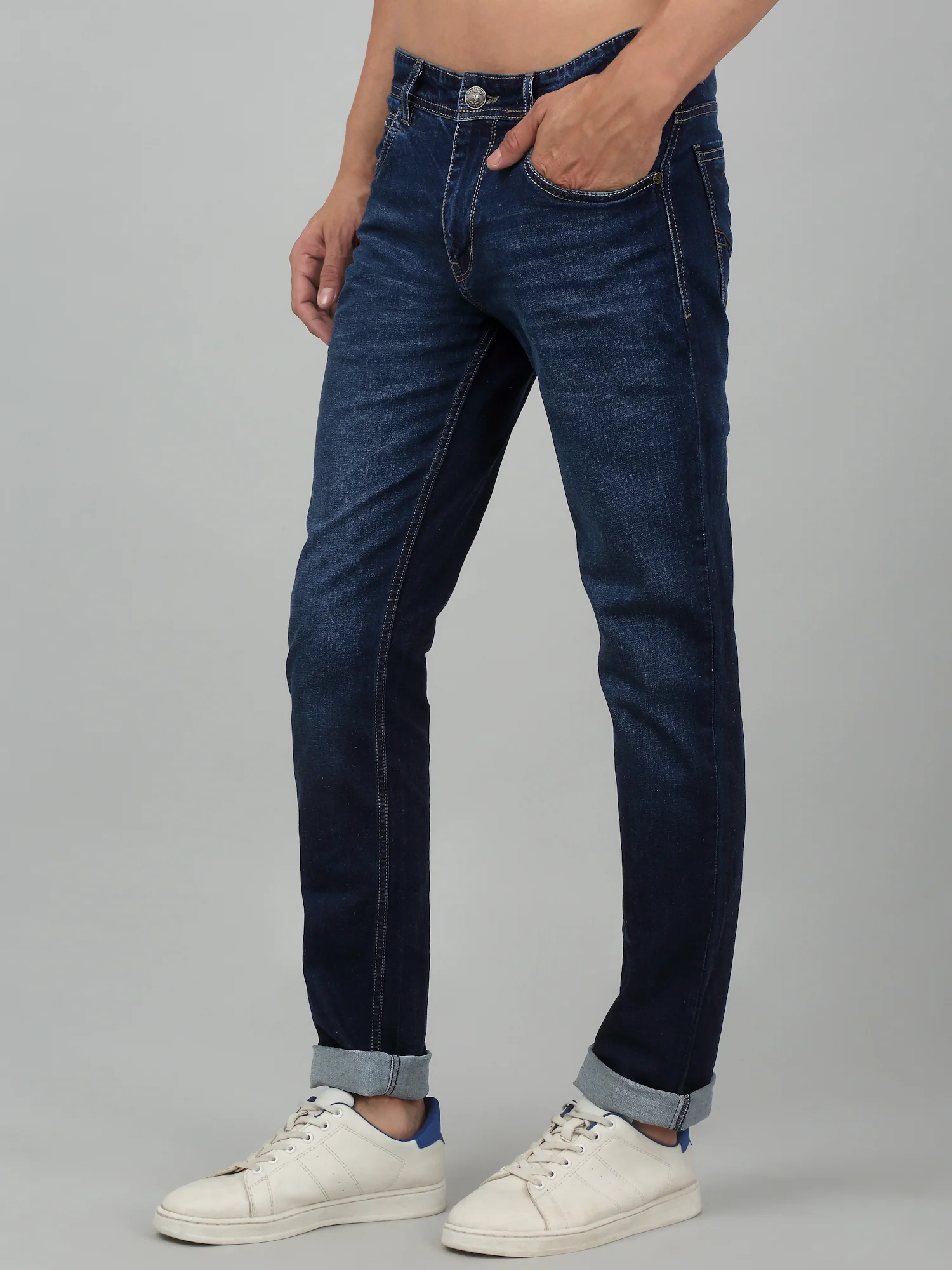Denim Jeans for Men l Breathable & Soft with Color Fastness Ultra Narrow Fit Cotton Fabric Solid Pattern Button Closure - Image 3