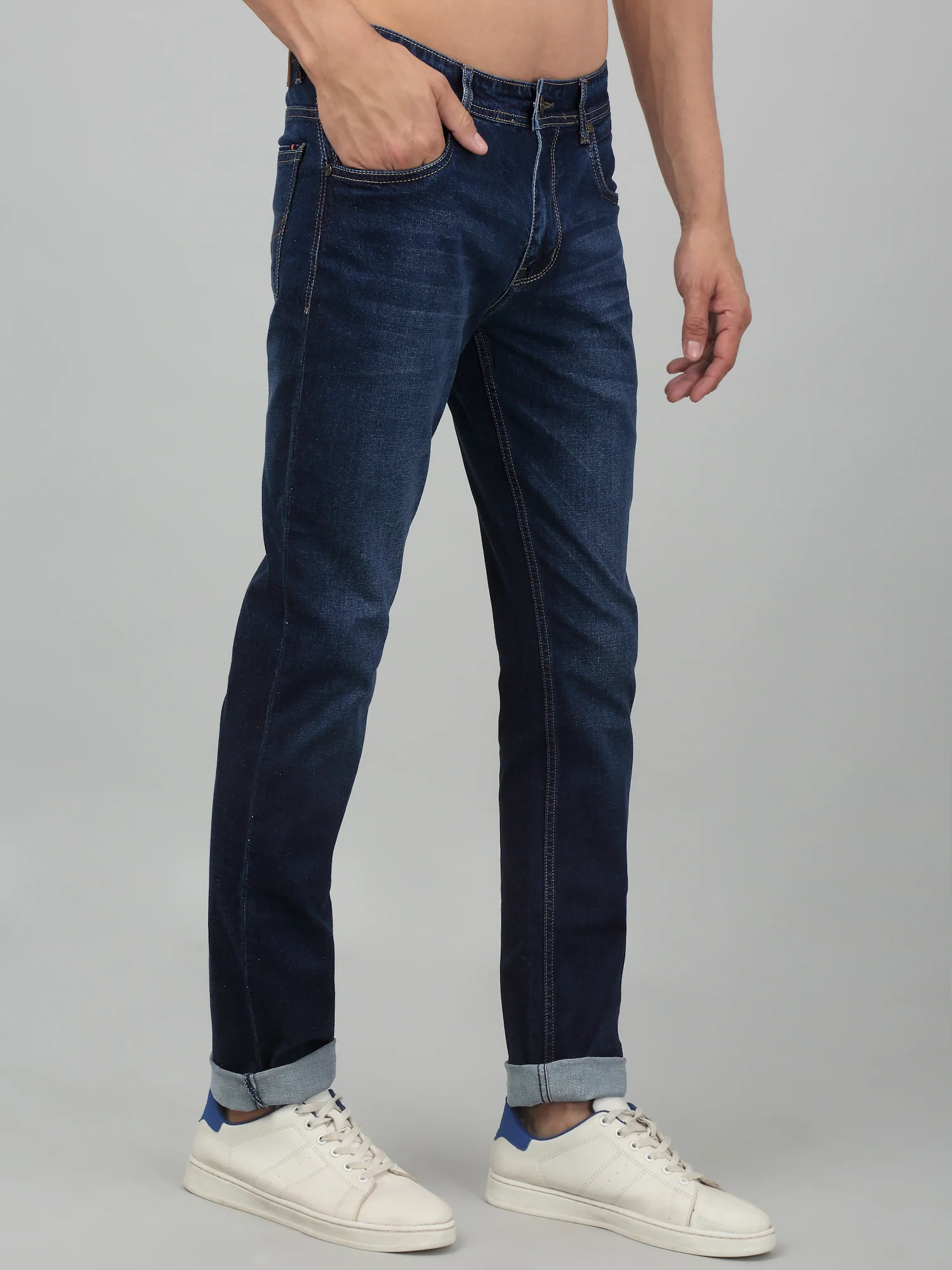 Denim Jeans for Men l Breathable & Soft with Color Fastness Ultra Narrow Fit Cotton Fabric Solid Pattern Button Closure - Image 4