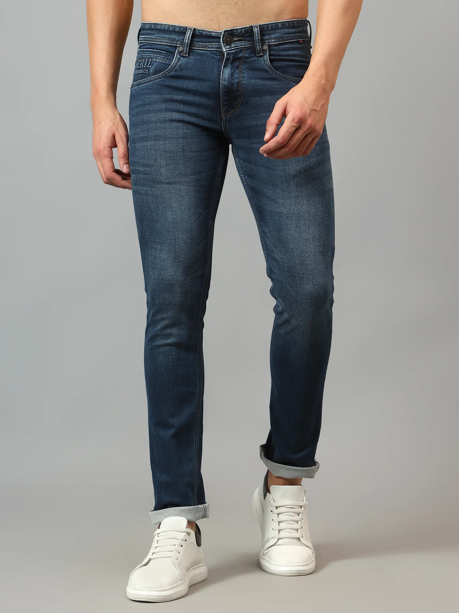 Denim Jeans for Men l Breathable & Soft with Color Fastness Ultra Narrow Fit Cotton Fabric Solid Pattern Button Closure - Image 5