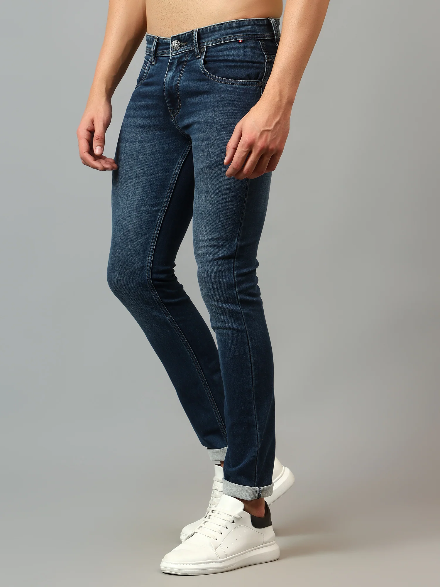 Denim Jeans for Men l Breathable & Soft with Color Fastness Ultra Narrow Fit Cotton Fabric Solid Pattern Button Closure - Image 7