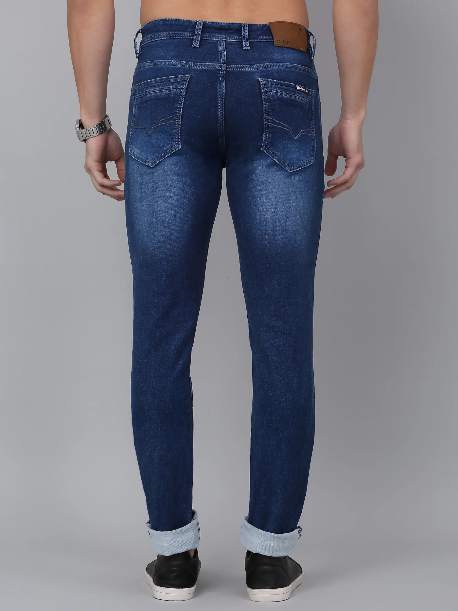 Denim Jeans for Men l Breathable & Soft with Color Fastness Ultra Narrow Fit Cotton Fabric Solid Pattern Button Closure - Image 2