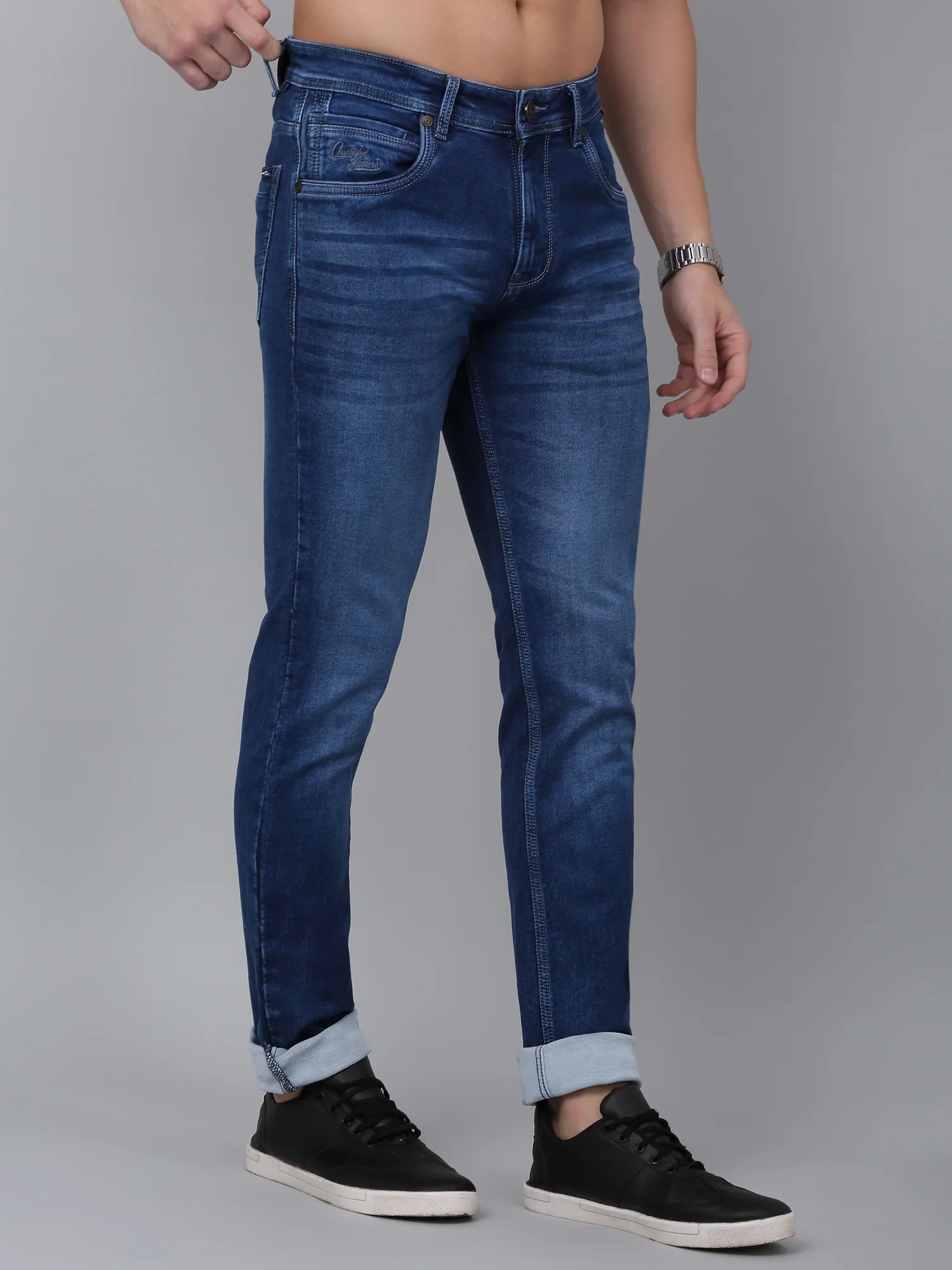 Denim Jeans for Men l Breathable & Soft with Color Fastness Ultra Narrow Fit Cotton Fabric Solid Pattern Button Closure - Image 4