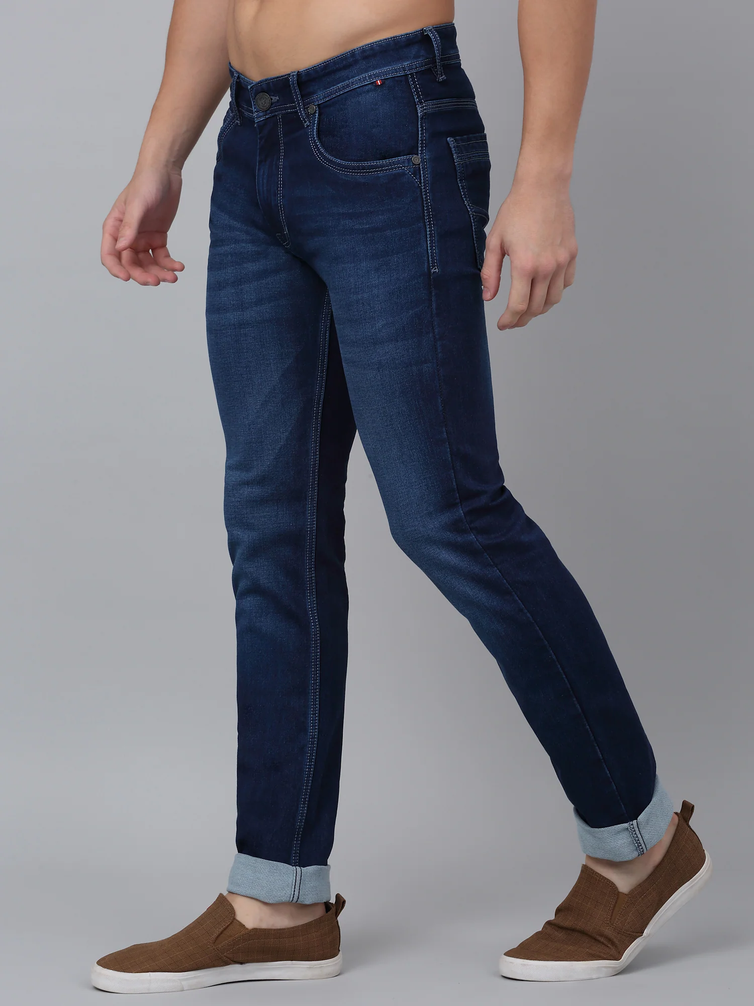 Denim Jeans for Men l Breathable & Soft with Color Fastness Ultra Narrow Fit Cotton Fabric Solid Pattern Button Closure - Image 3