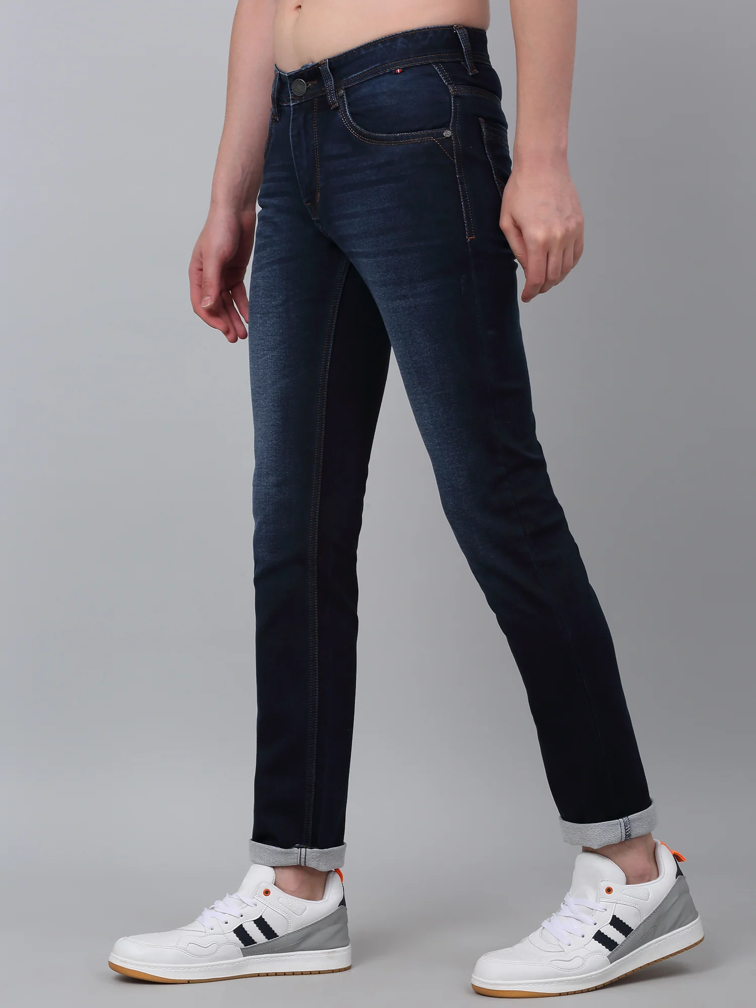 Denim Jeans for Men l Breathable & Soft with Color Fastness Ultra Narrow Fit Cotton Fabric Solid Pattern Button Closure - Image 3