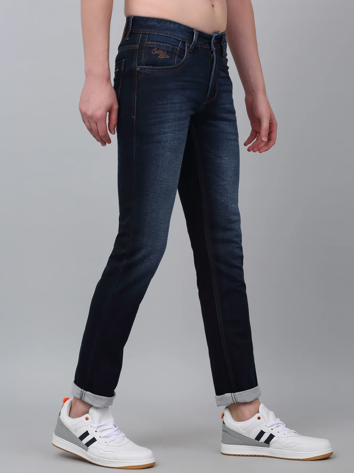 Denim Jeans for Men l Breathable & Soft with Color Fastness Ultra Narrow Fit Cotton Fabric Solid Pattern Button Closure - Image 4