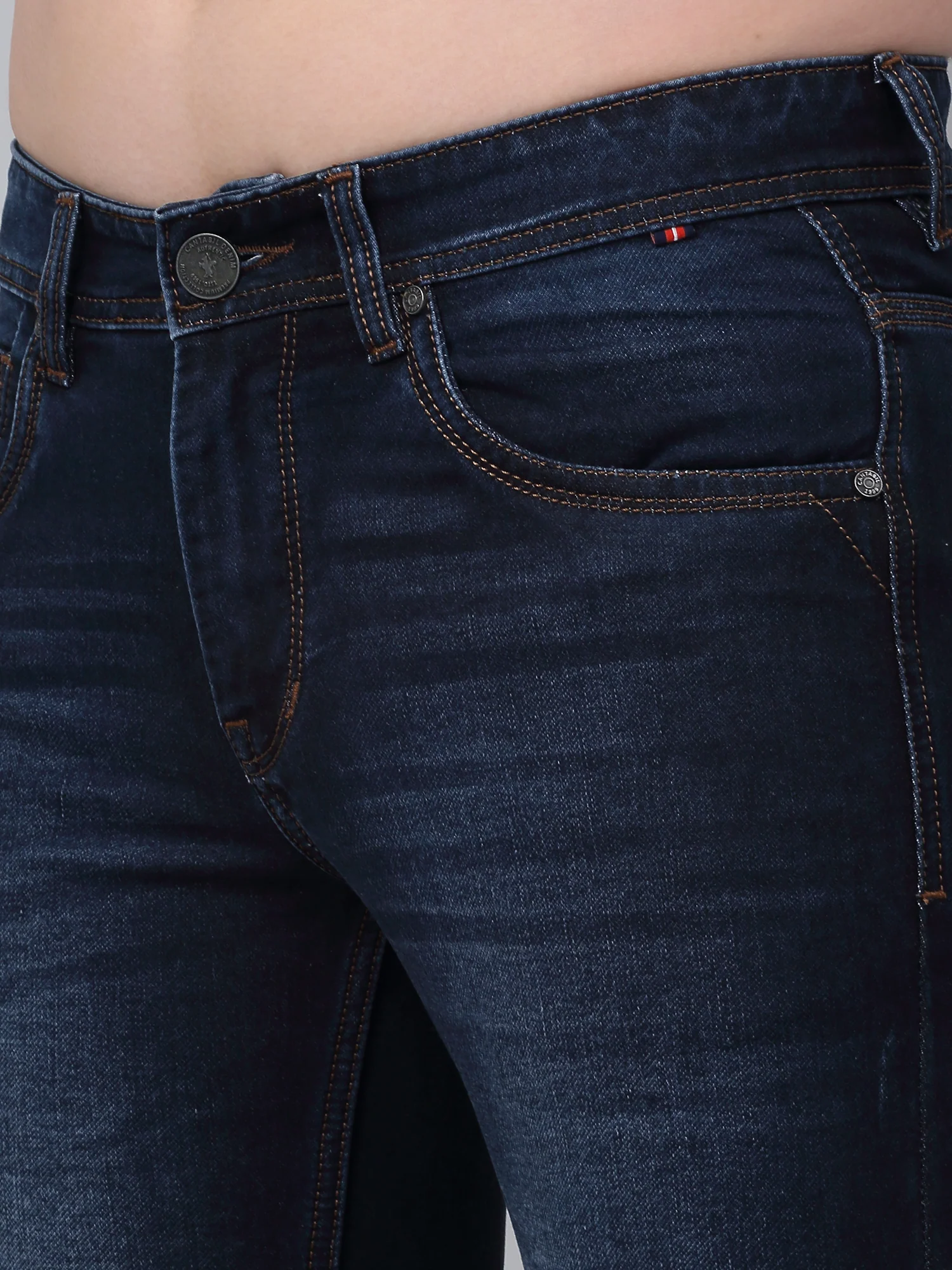 Denim Jeans for Men l Breathable & Soft with Color Fastness Ultra Narrow Fit Cotton Fabric Solid Pattern Button Closure - Image 5