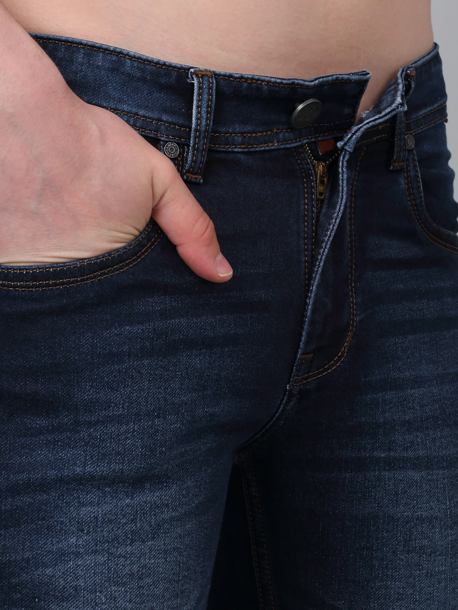 Denim Jeans for Men l Breathable & Soft with Color Fastness Ultra Narrow Fit Cotton Fabric Solid Pattern Button Closure - Image 6
