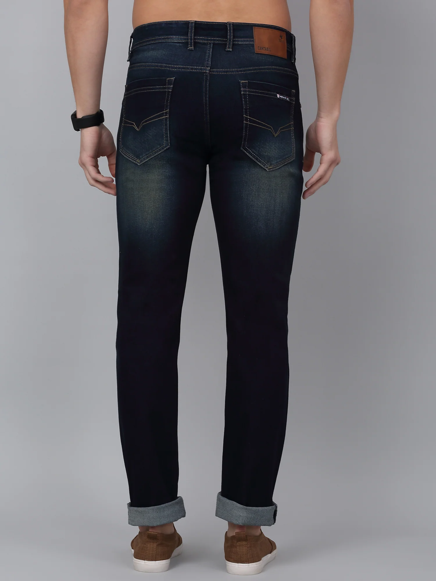 Denim Jeans for Men l Breathable & Soft with Color Fastness Ultra Narrow Fit Cotton Fabric Solid Pattern Button Closure - Image 2