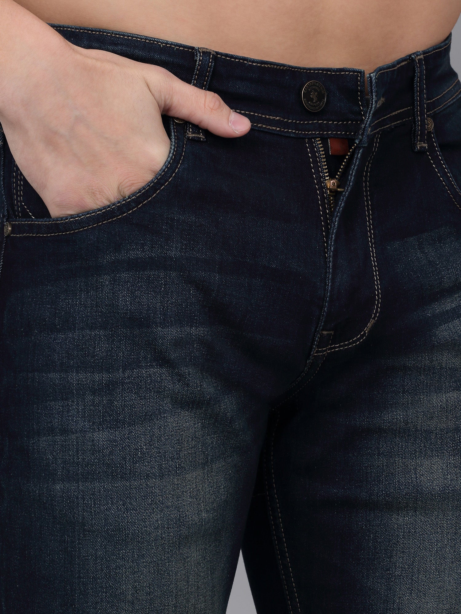 Denim Jeans for Men l Breathable & Soft with Color Fastness Ultra Narrow Fit Cotton Fabric Solid Pattern Button Closure - Image 6