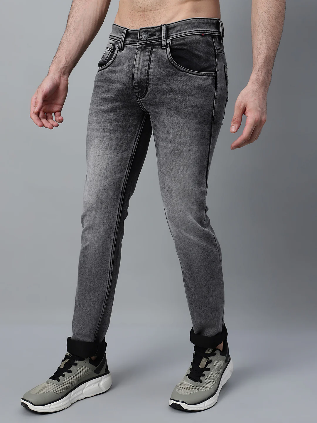 Denim Jeans for Men l Breathable & Soft with Color Fastness Ultra Narrow Fit Cotton Fabric Solid Pattern Button Closure - Image 3