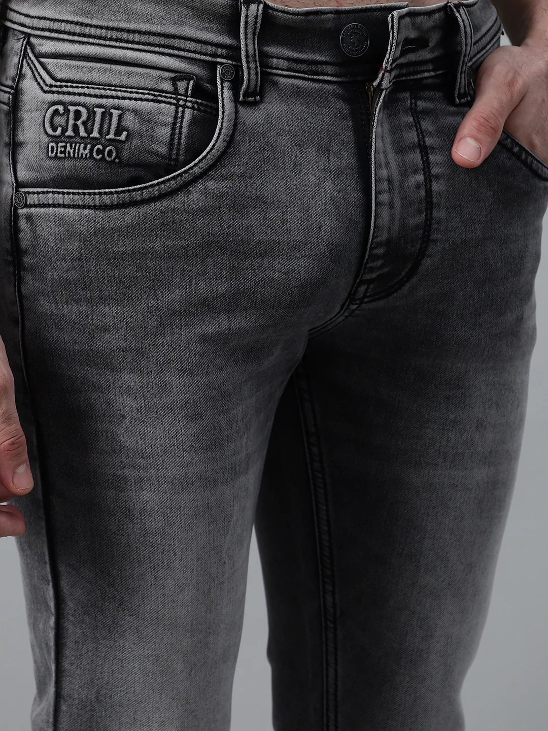 Denim Jeans for Men l Breathable & Soft with Color Fastness Ultra Narrow Fit Cotton Fabric Solid Pattern Button Closure - Image 5