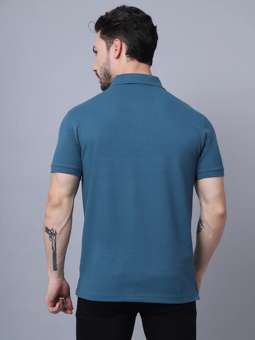 T-Shirt for Men | Breathable & Soft with Color Fastness Regular Fit Polo Neck Poly Cotton Fabric Solid Pattern - Image 2