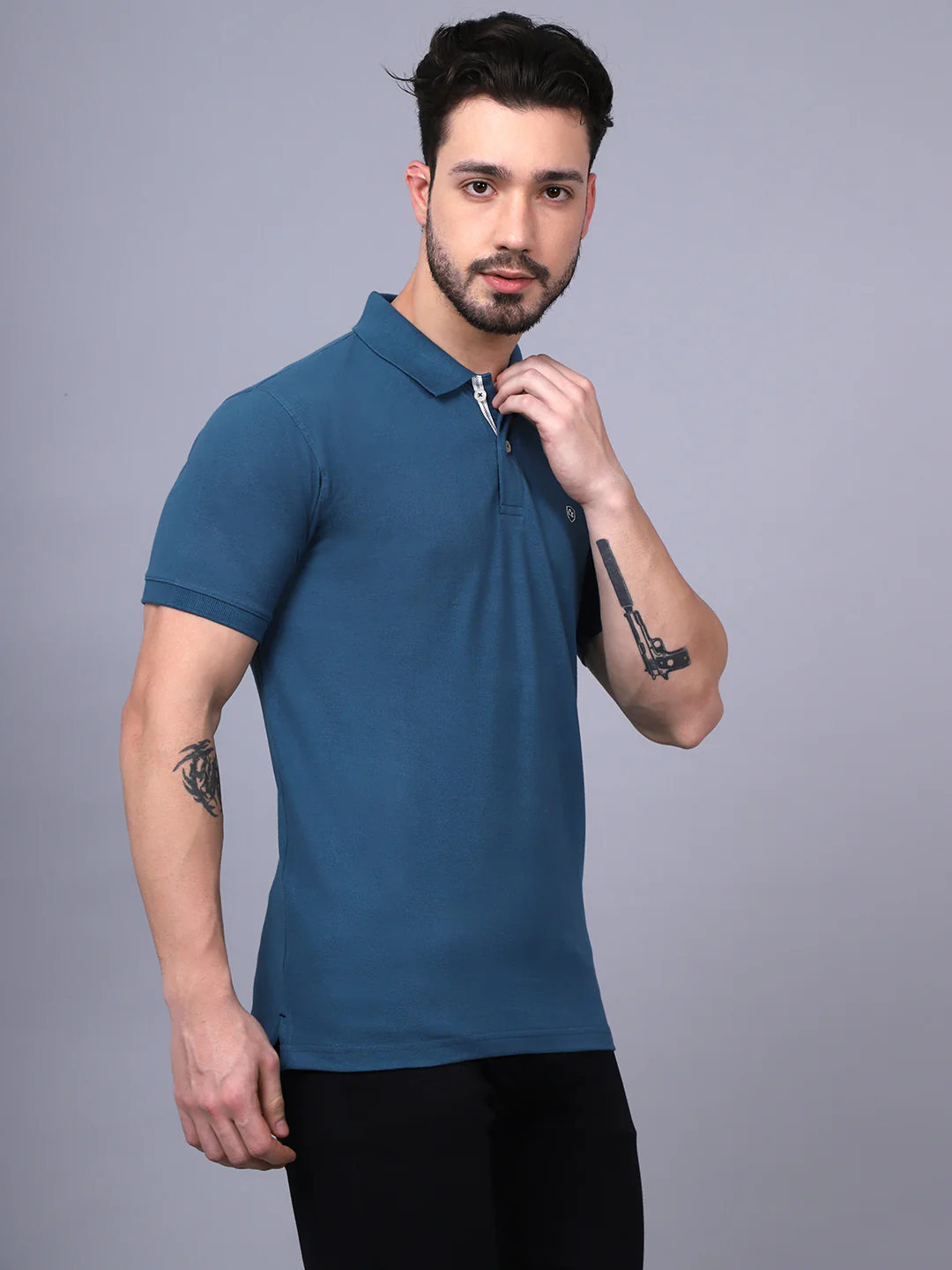 T-Shirt for Men | Breathable & Soft with Color Fastness Regular Fit Polo Neck Poly Cotton Fabric Solid Pattern - Image 3