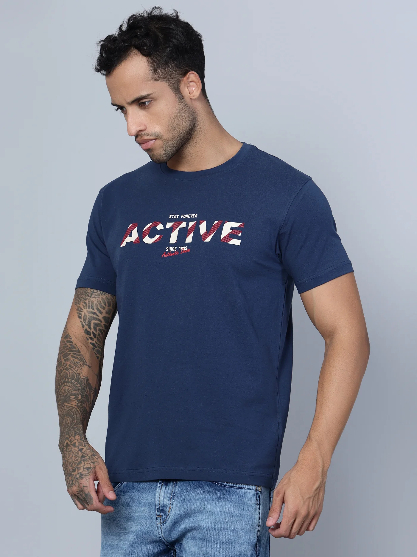 T-Shirt for Men | Breathable & Soft with Color Fastness Regular Fit Round Neck Cotton Blend Fabric Printed Pattern - Image 2