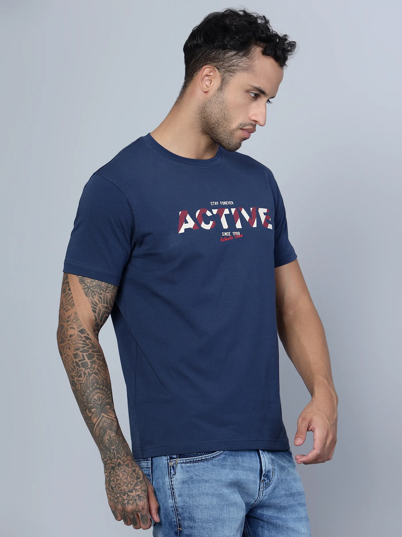 T-Shirt for Men | Breathable & Soft with Color Fastness Regular Fit Round Neck Cotton Blend Fabric Printed Pattern - Image 3