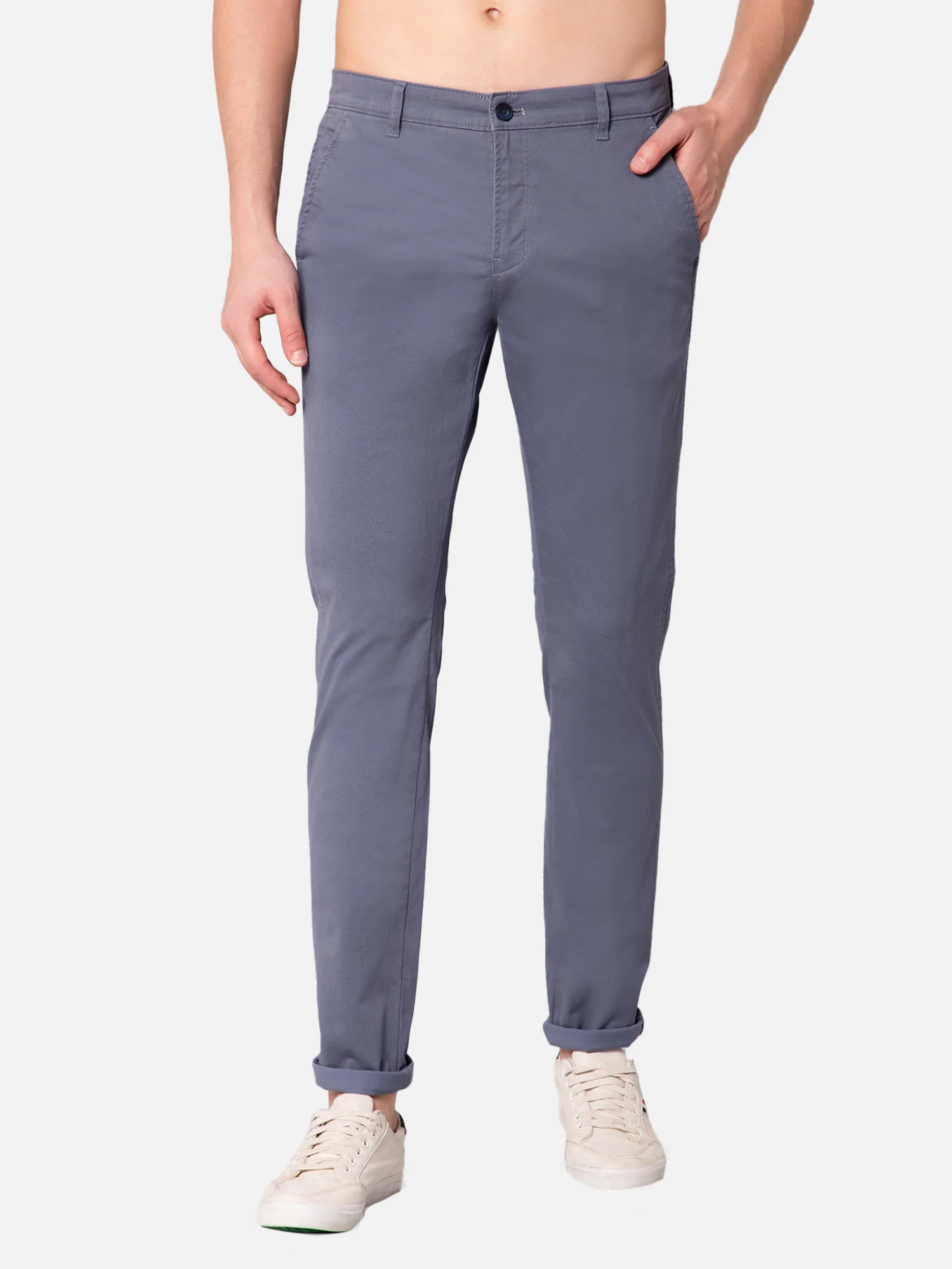 Men's Casual Flat front Blue  Trousers - Image 2