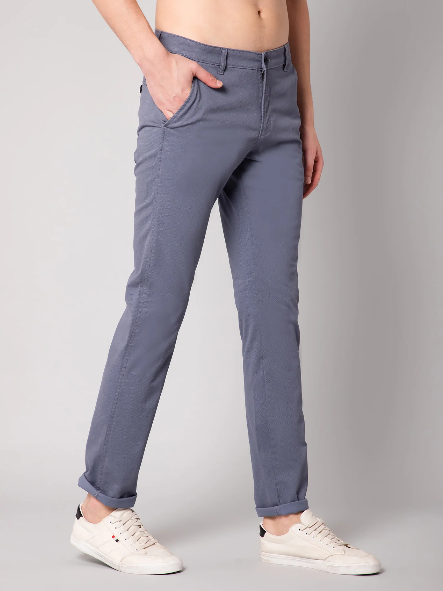 Men's Casual Flat front Blue  Trousers - Image 3