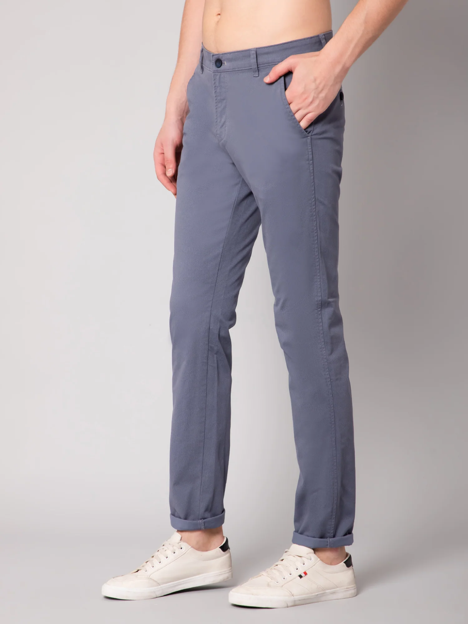 Men's Casual Flat front Blue  Trousers - Image 4