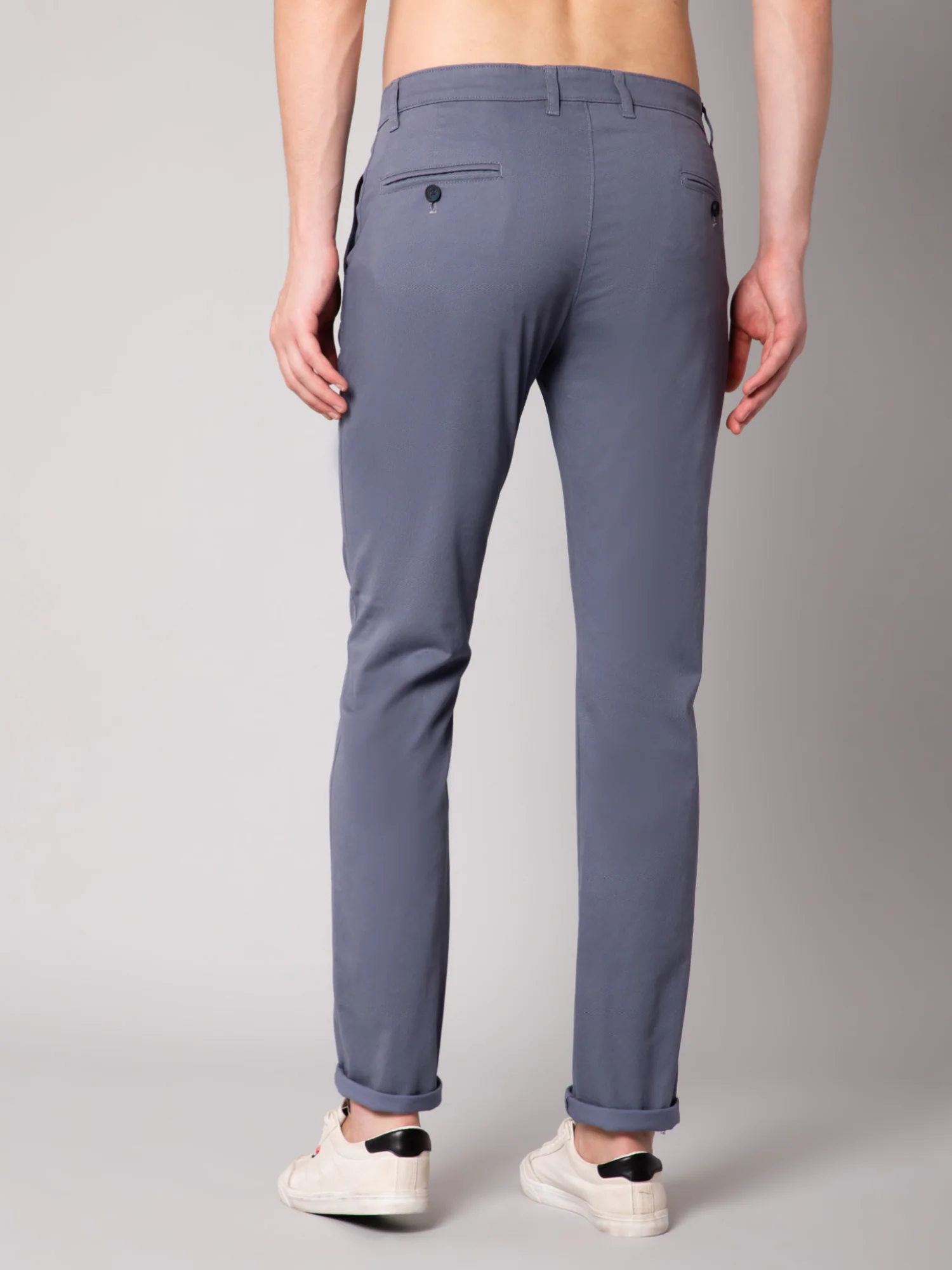 Men's Casual Flat front Blue  Trousers - Image 5
