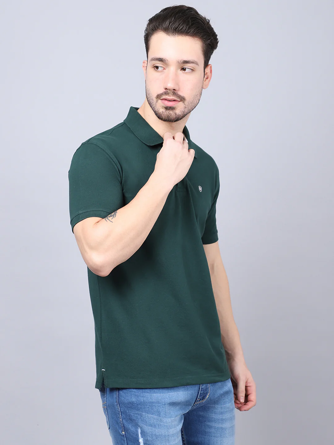 T-Shirt for Men | Breathable & Soft with Color Fastness Regular Fit Polo Neck Poly Cotton Fabric Solid Pattern - Image 3