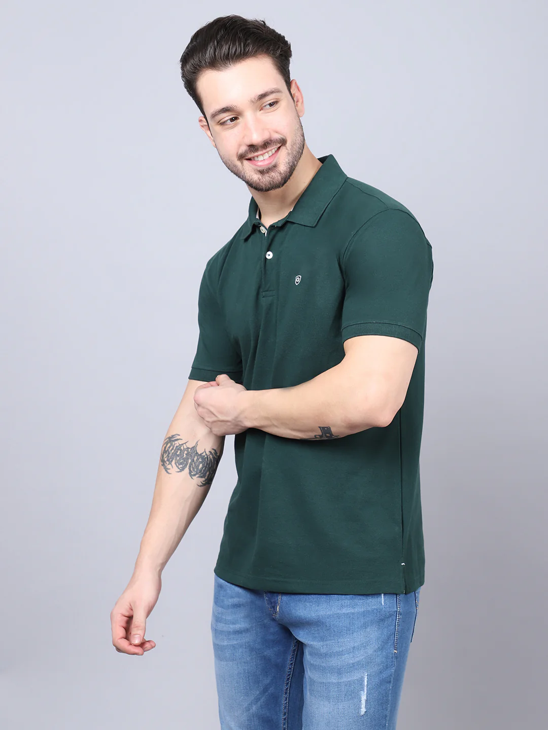 T-Shirt for Men | Breathable & Soft with Color Fastness Regular Fit Polo Neck Poly Cotton Fabric Solid Pattern - Image 4