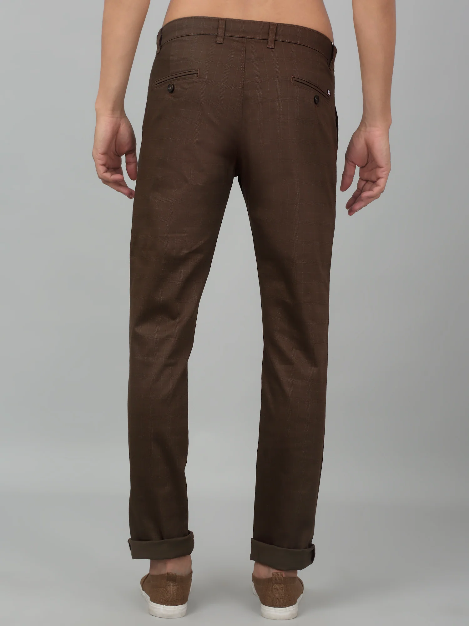 Men's Casual Flat front Brown Checks Trousers - Image 2