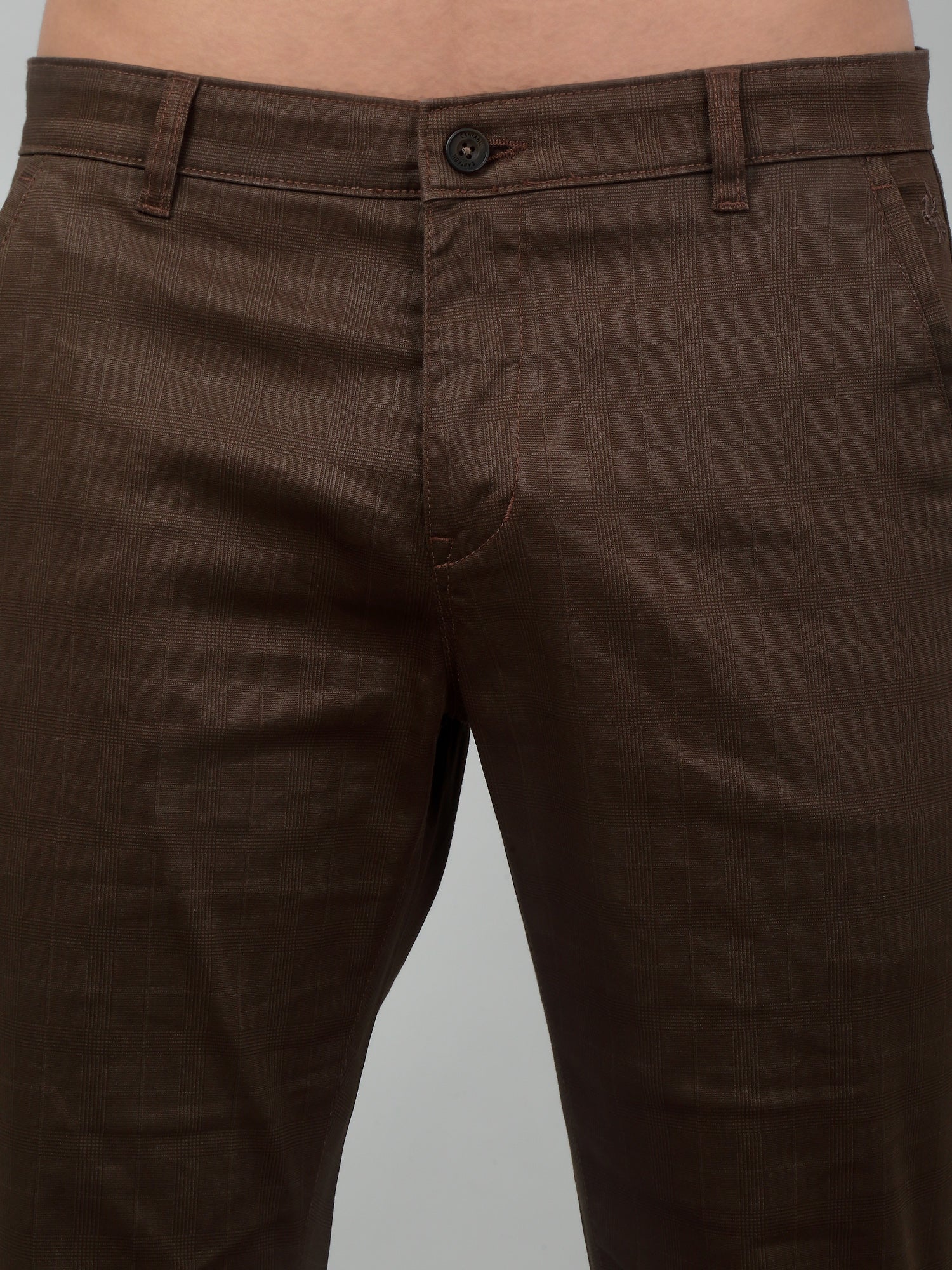 Men's Casual Flat front Brown Checks Trousers - Image 5