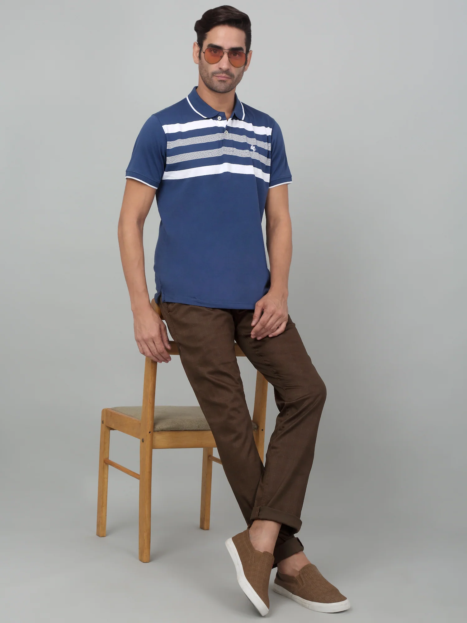 Men's Casual Flat front Brown Checks Trousers - Image 6