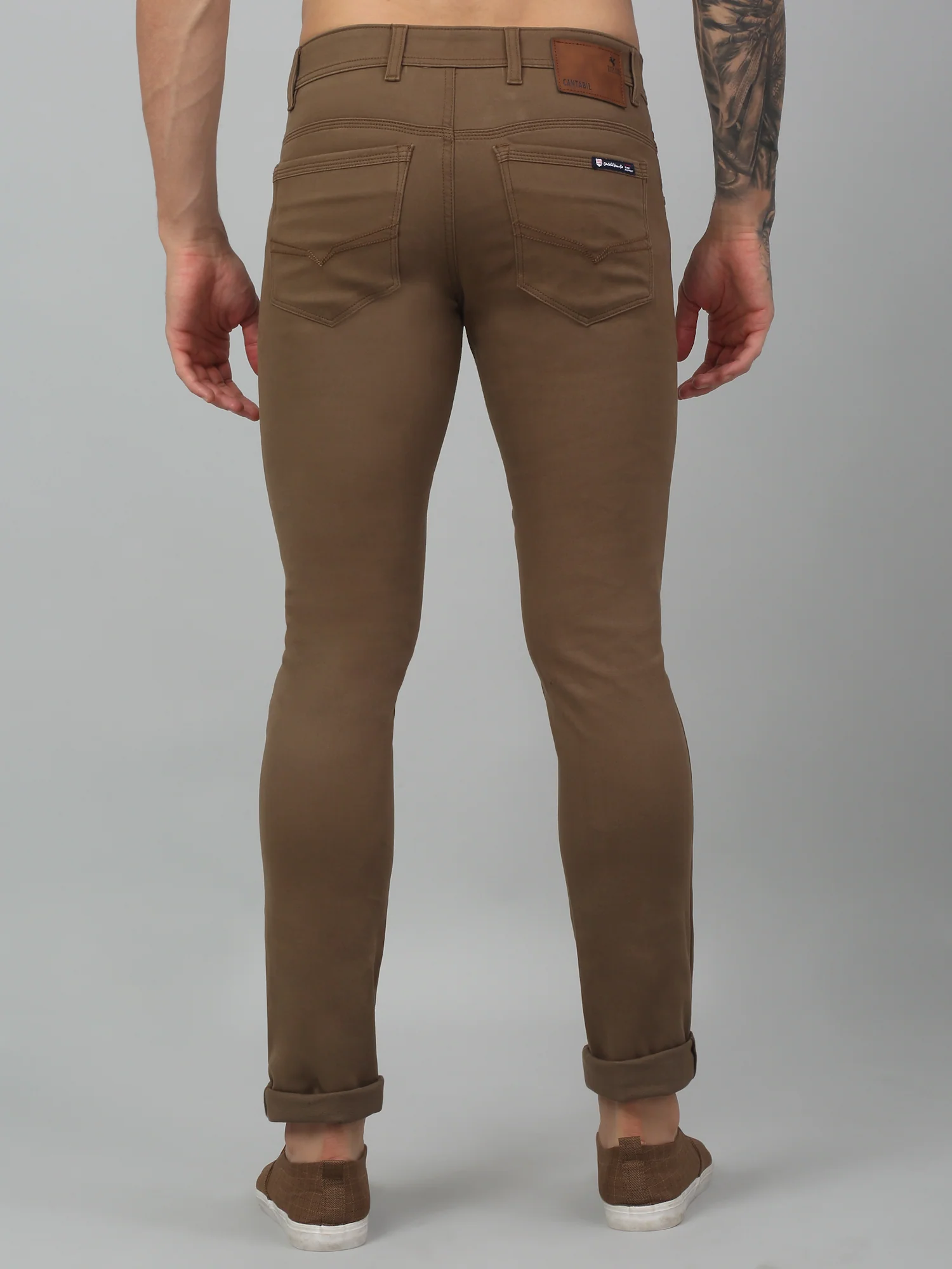 Men's Casual Flat front Brown  Trousers - Image 2