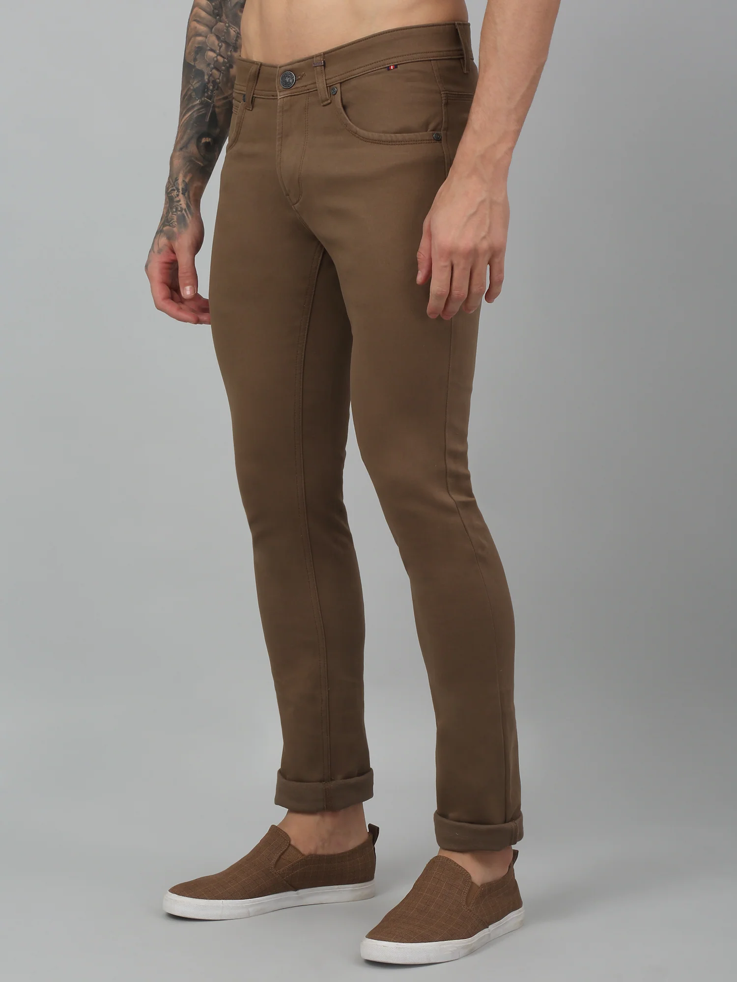 Men's Casual Flat front Brown  Trousers - Image 3