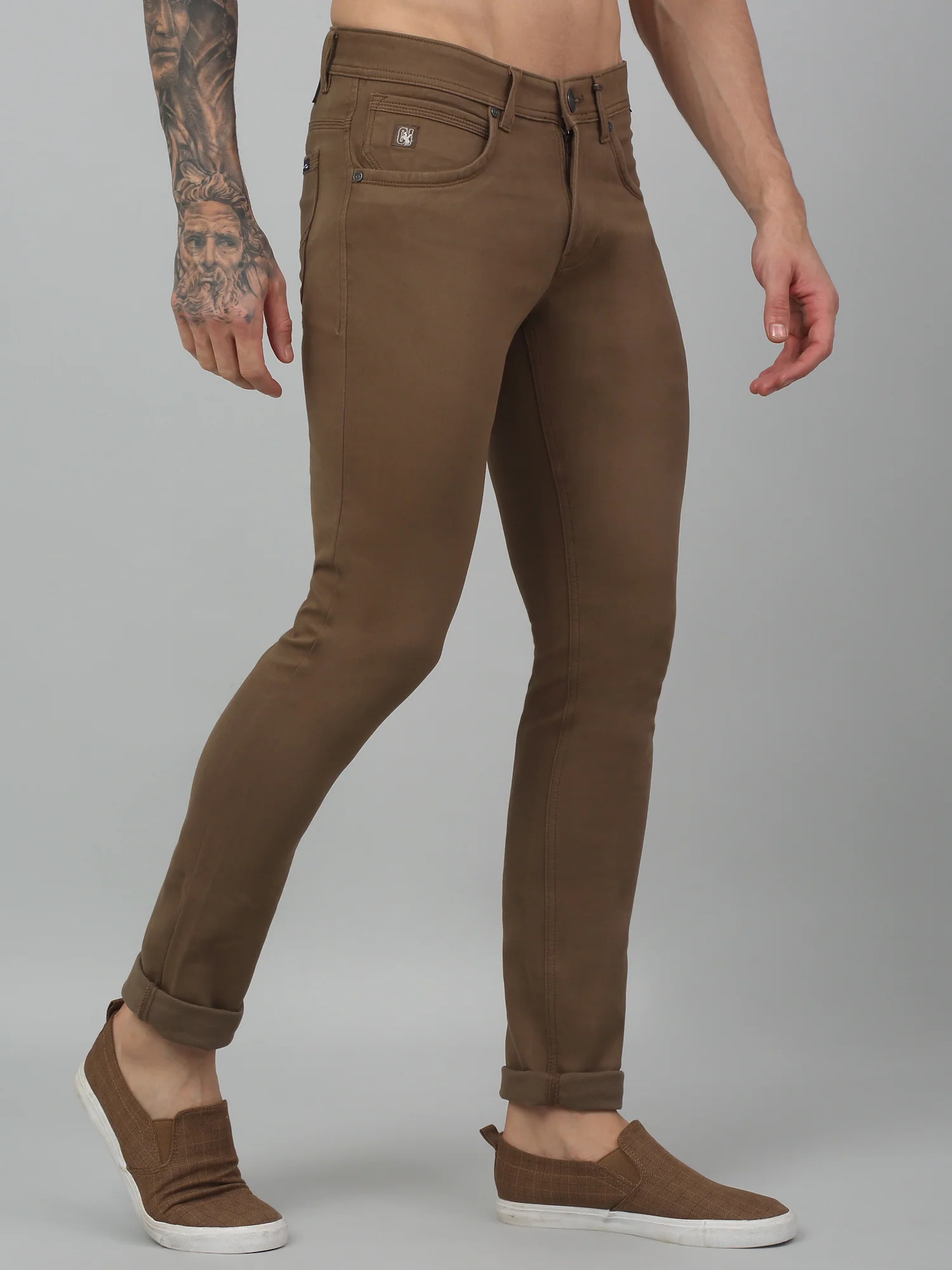 Men's Casual Flat front Brown  Trousers - Image 4