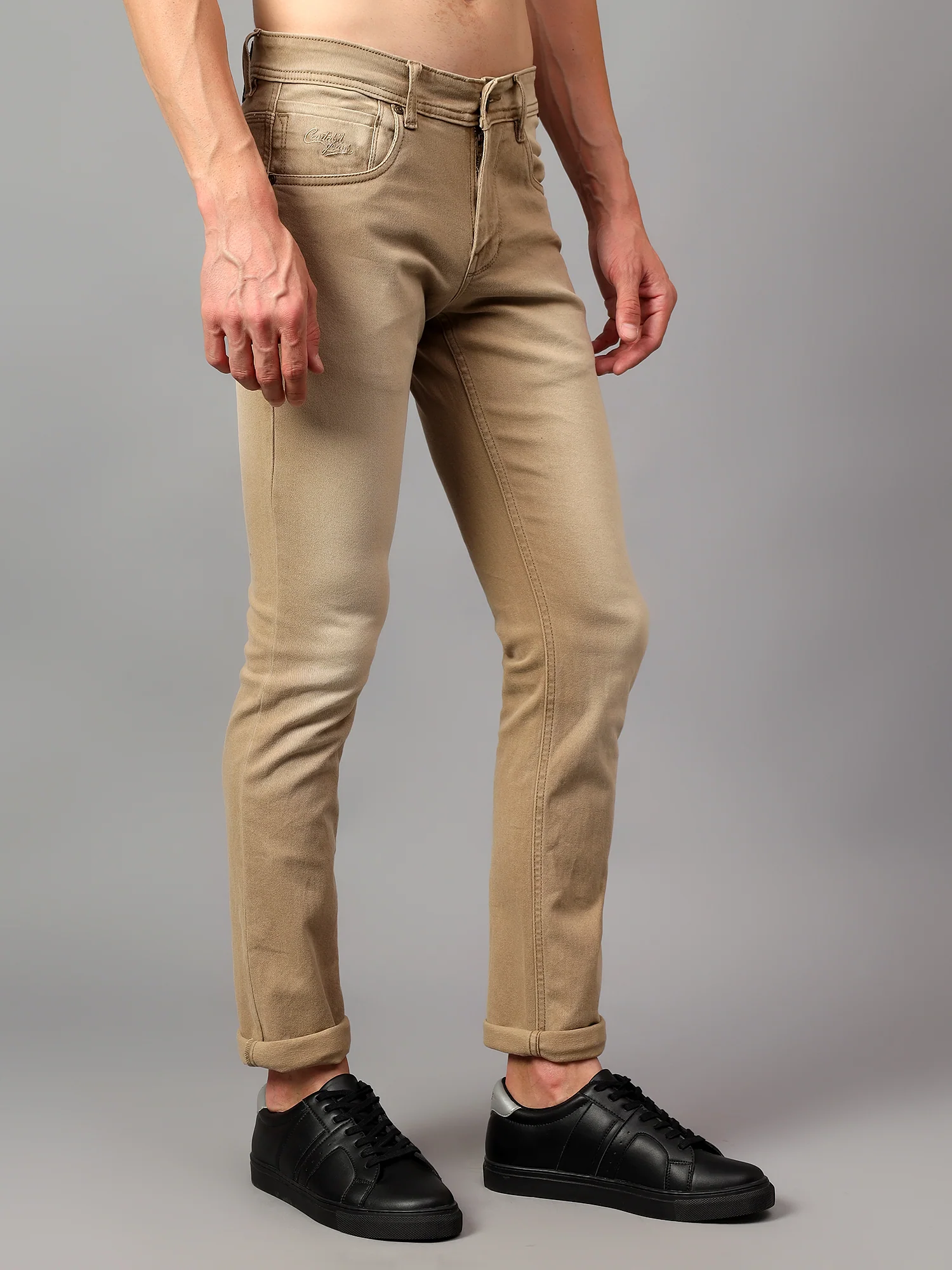 Denim Jeans for Men l Breathable & Soft with Color Fastness Ultra Narrow Fit Cotton Fabric Solid Pattern Button Closure - Image 3