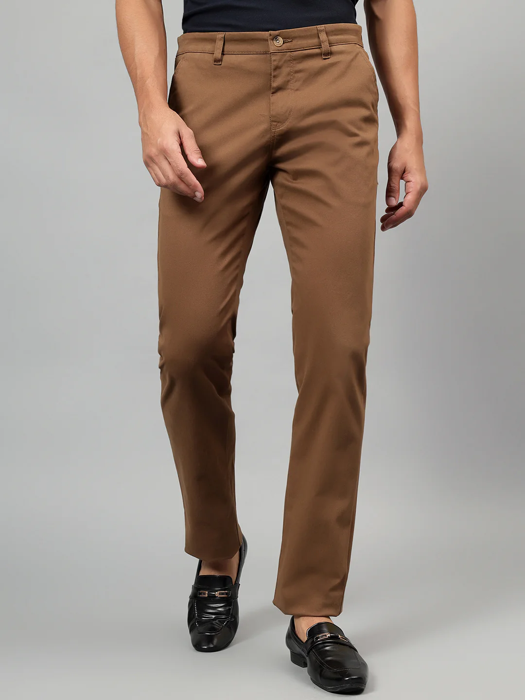 Casual Trouser for Men | Breathable & Soft with Color Fastness Regular Fit Cotton Blend Fabric Solid Pattern Button Closure - Image 2