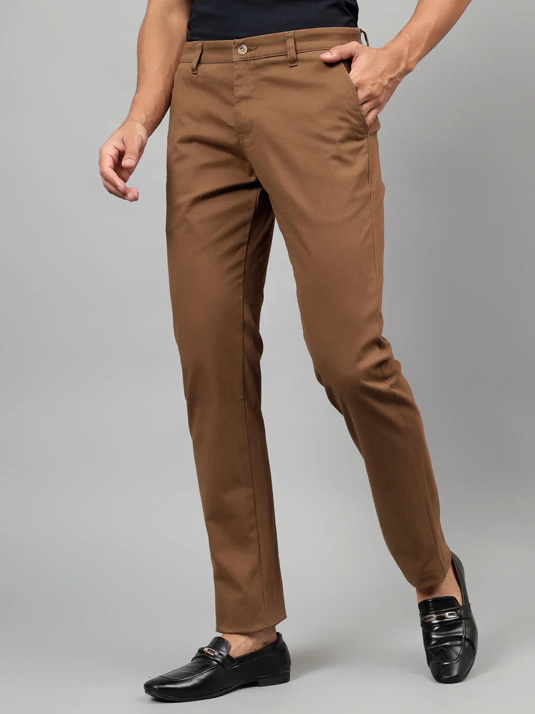 Casual Trouser for Men | Breathable & Soft with Color Fastness Regular Fit Cotton Blend Fabric Solid Pattern Button Closure - Image 4