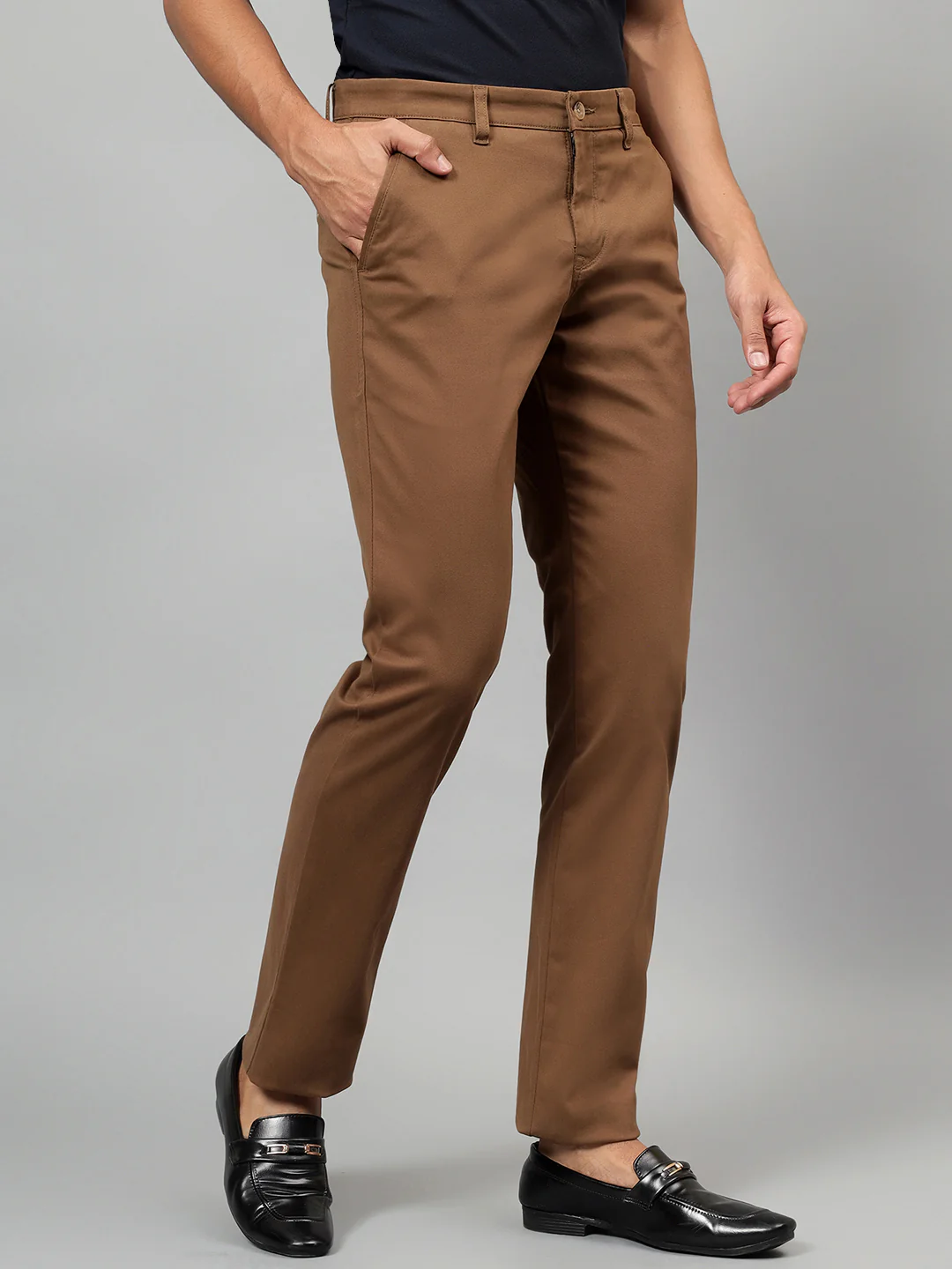 Casual Trouser for Men | Breathable & Soft with Color Fastness Regular Fit Cotton Blend Fabric Solid Pattern Button Closure - Image 5