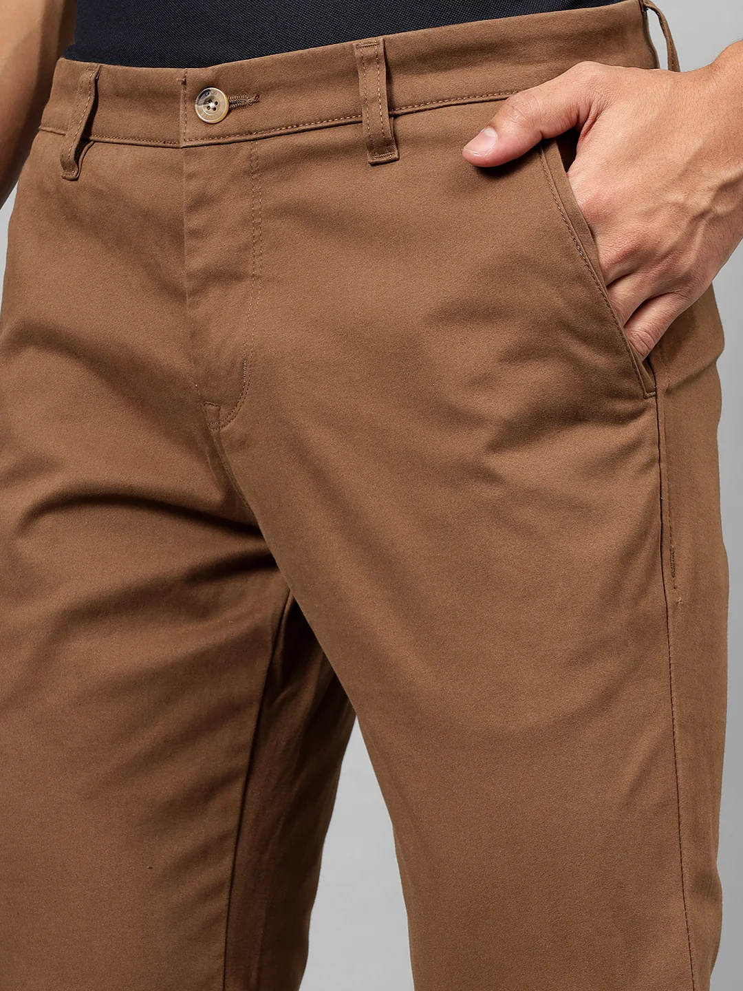 Casual Trouser for Men | Breathable & Soft with Color Fastness Regular Fit Cotton Blend Fabric Solid Pattern Button Closure - Image 6