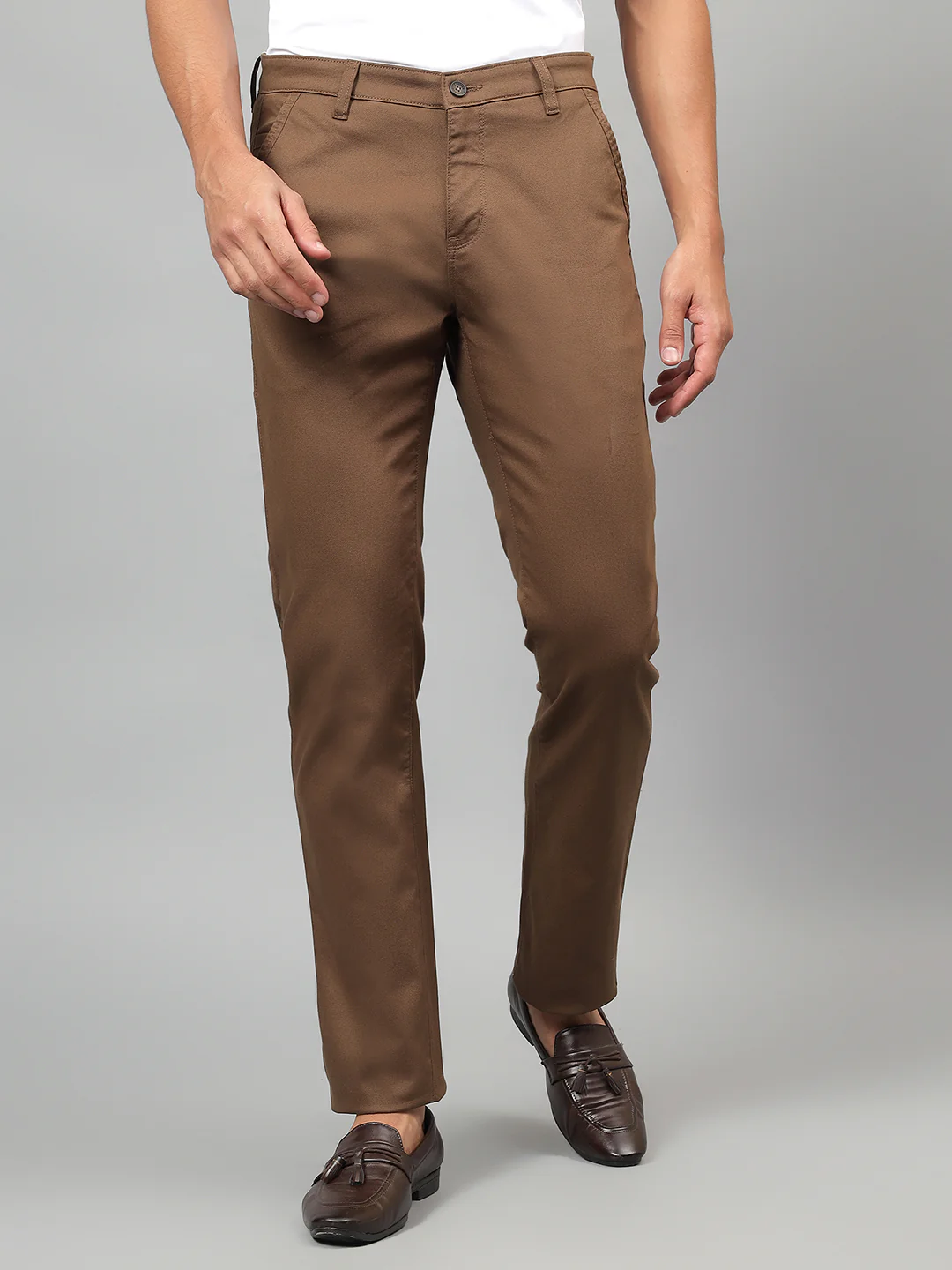 Casual Trouser for Men | Breathable & Soft with Color Fastness Regular Fit Cotton Blend Fabric Solid Pattern Button Closure - Image 3