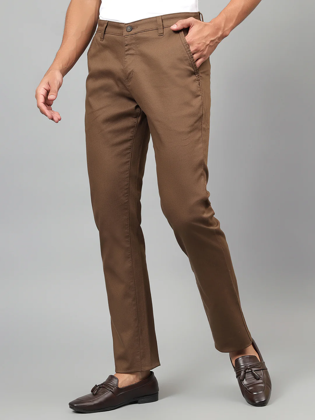 Casual Trouser for Men | Breathable & Soft with Color Fastness Regular Fit Cotton Blend Fabric Solid Pattern Button Closure - Image 4
