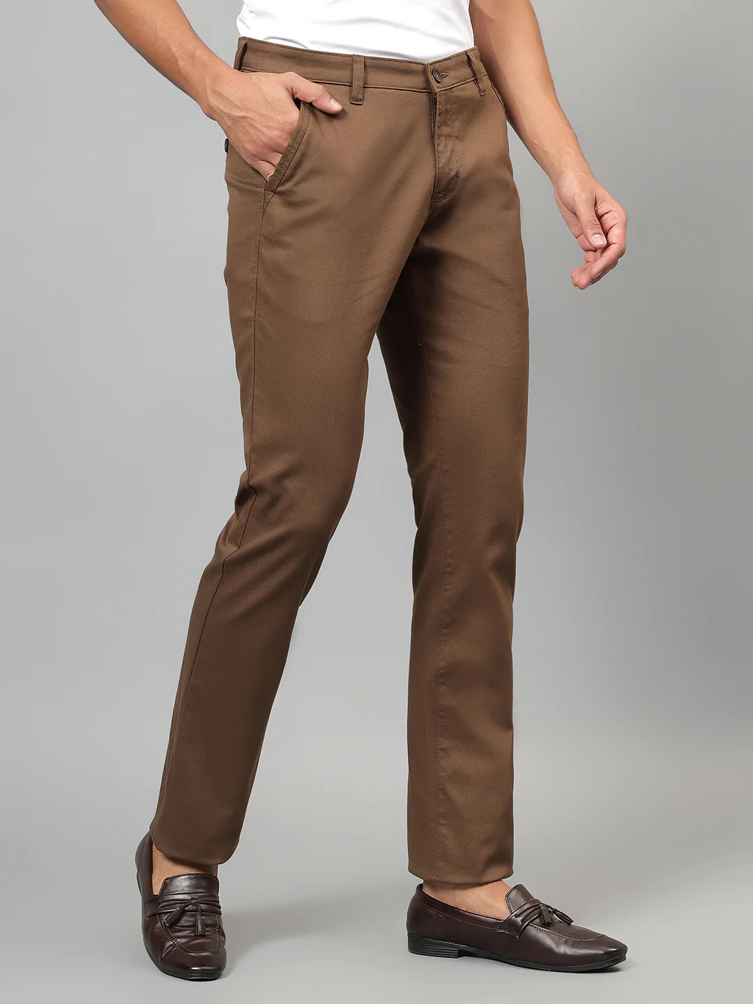 Casual Trouser for Men | Breathable & Soft with Color Fastness Regular Fit Cotton Blend Fabric Solid Pattern Button Closure - Image 5
