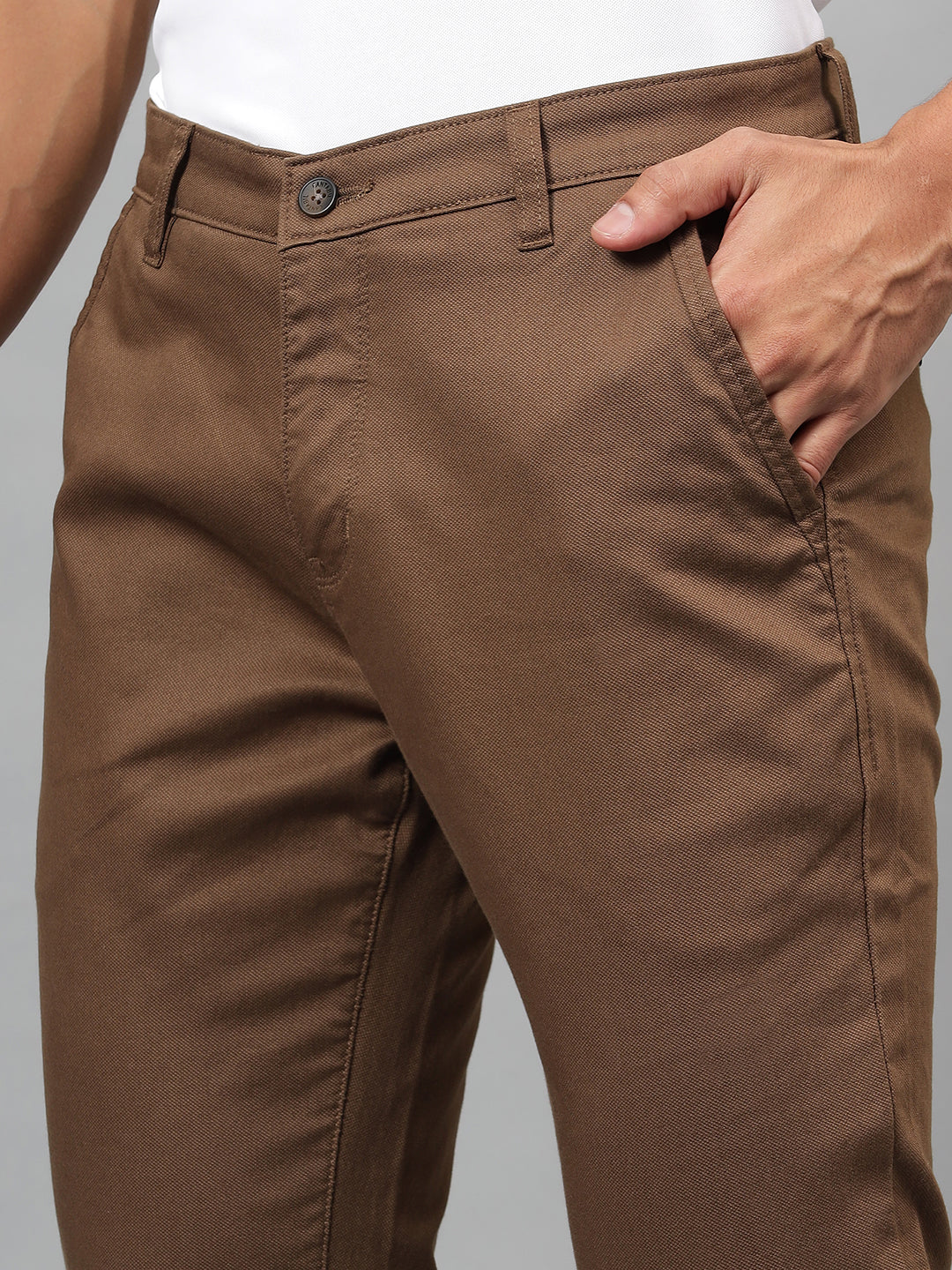 Casual Trouser for Men | Breathable & Soft with Color Fastness Regular Fit Cotton Blend Fabric Solid Pattern Button Closure - Image 6