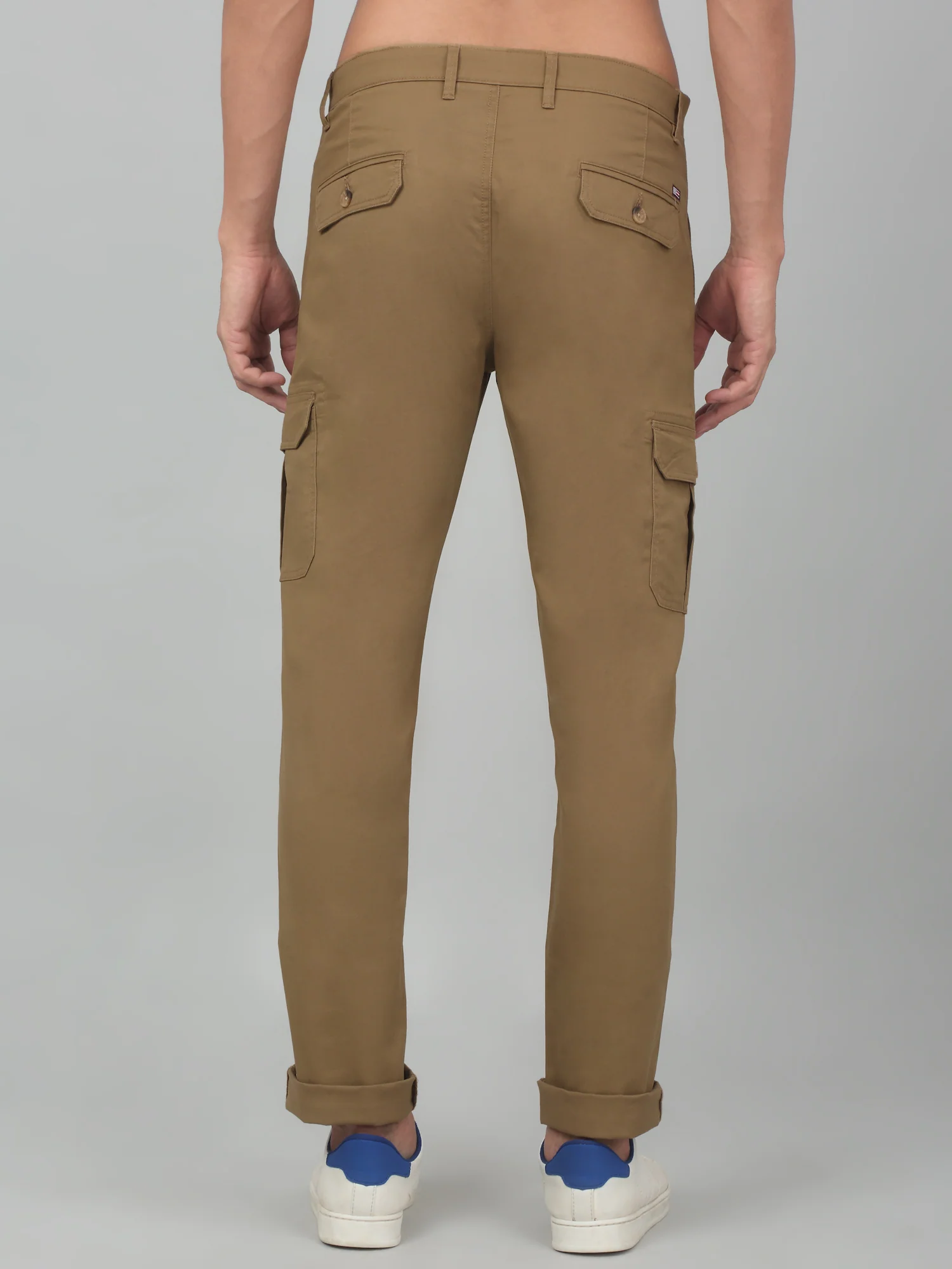 Men's Brown Solid Stretchable Cargo - Image 2