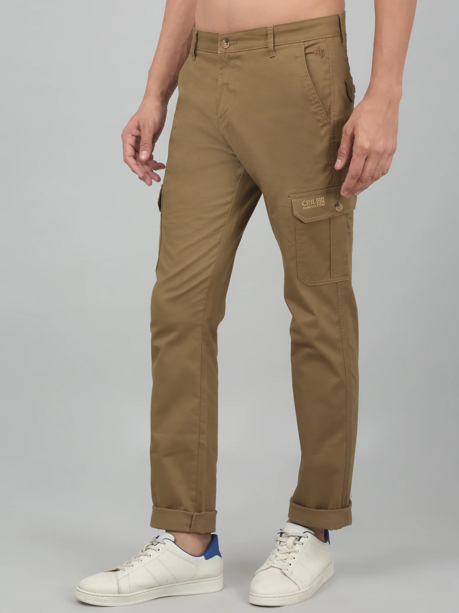 Men's Brown Solid Stretchable Cargo - Image 3