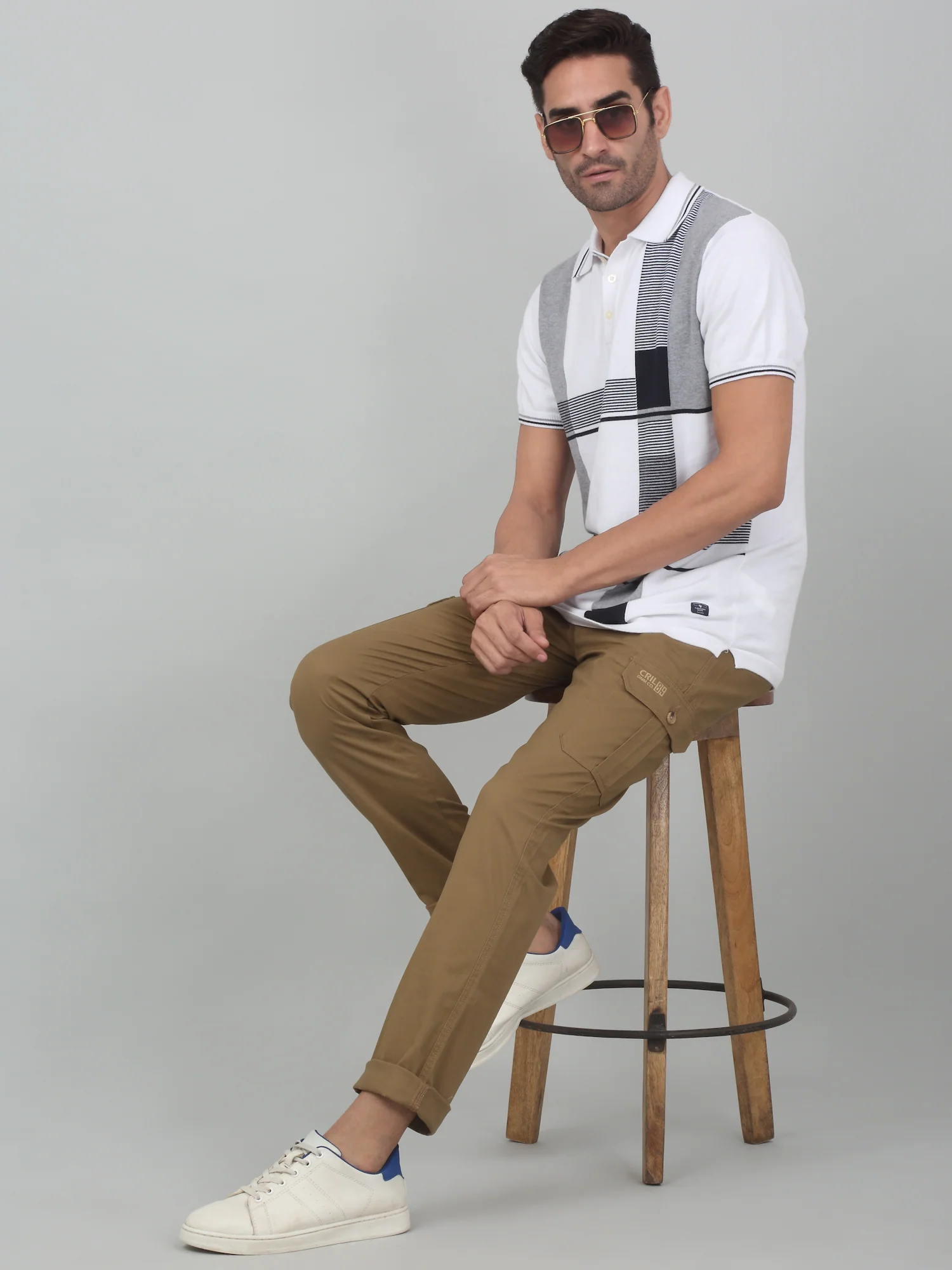 Men's Brown Solid Stretchable Cargo - Image 6