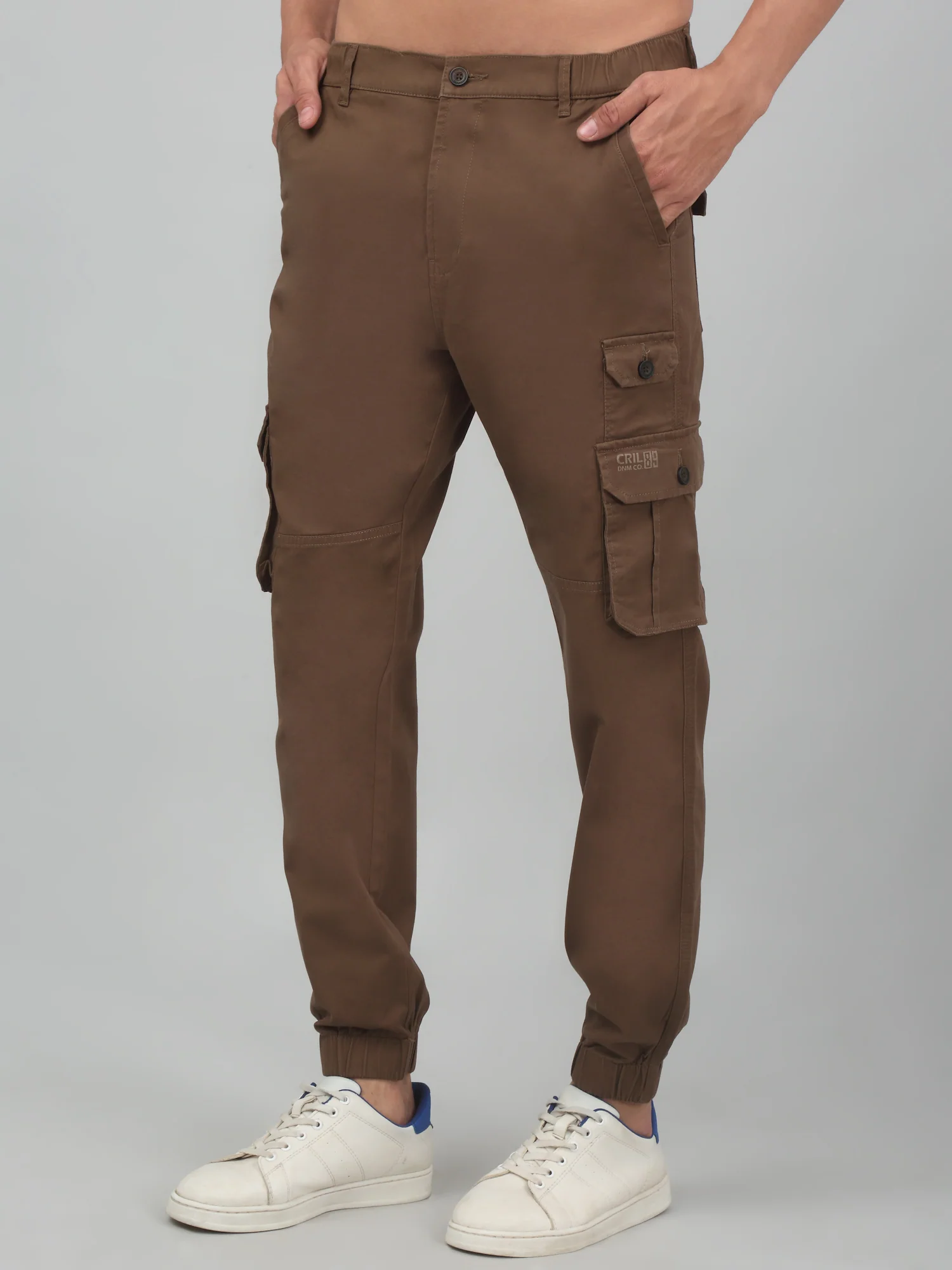 Men's Brown Solid Stretchable Cargo - Image 3