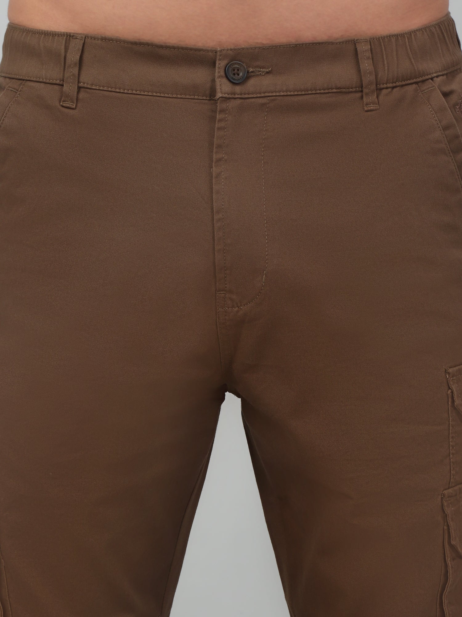 Men's Brown Solid Stretchable Cargo - Image 5