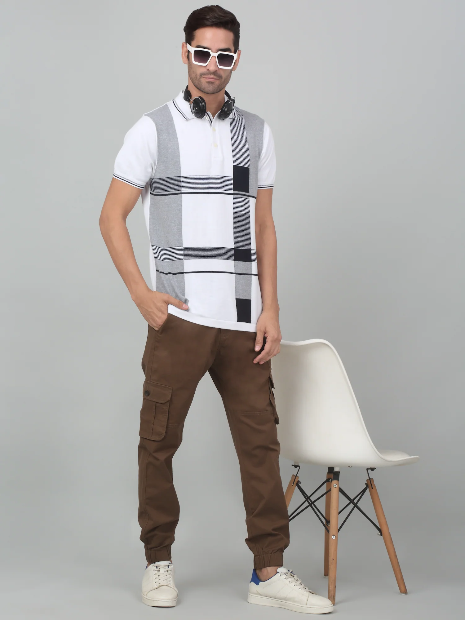 Men's Brown Solid Stretchable Cargo - Image 6
