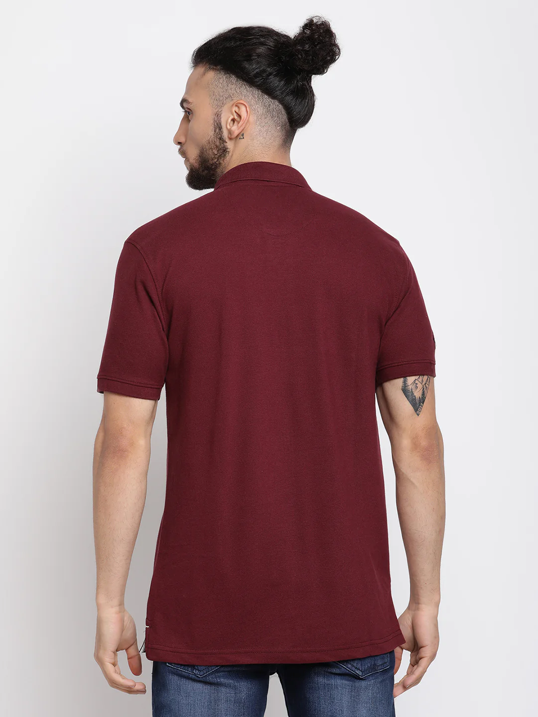 T-Shirt for Men | Breathable & Soft with Color Fastness Regular Fit Polo Neck Poly Cotton Fabric Solid Pattern - Image 2