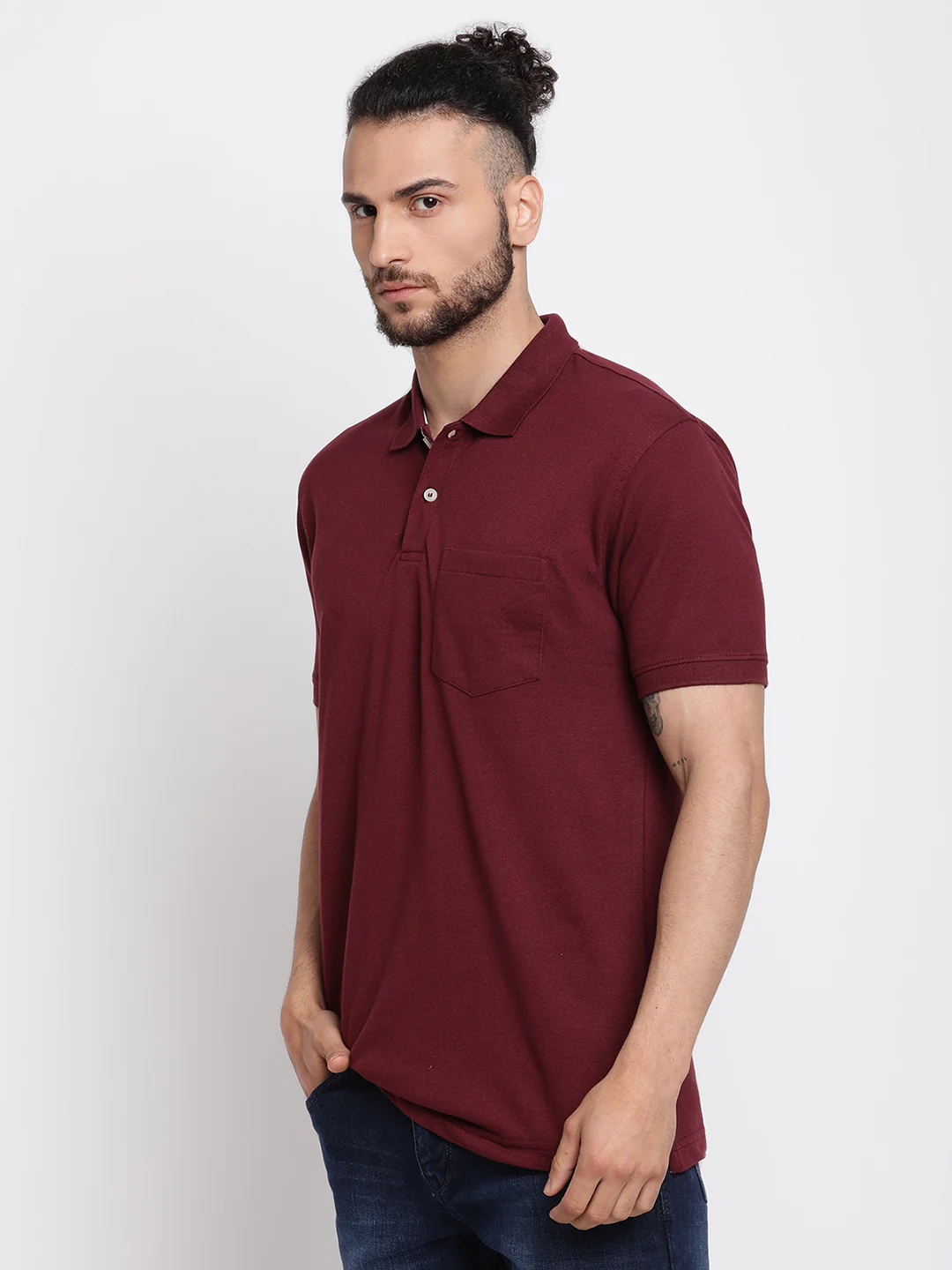 T-Shirt for Men | Breathable & Soft with Color Fastness Regular Fit Polo Neck Poly Cotton Fabric Solid Pattern - Image 3