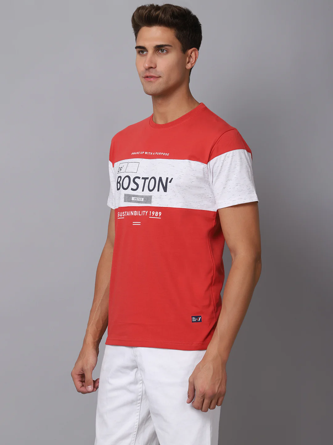 T-Shirt for Men | Breathable & Soft with Color Fastness Regular Fit Round Neck Poly Cotton Fabric Colour Block Pattern - Image 3