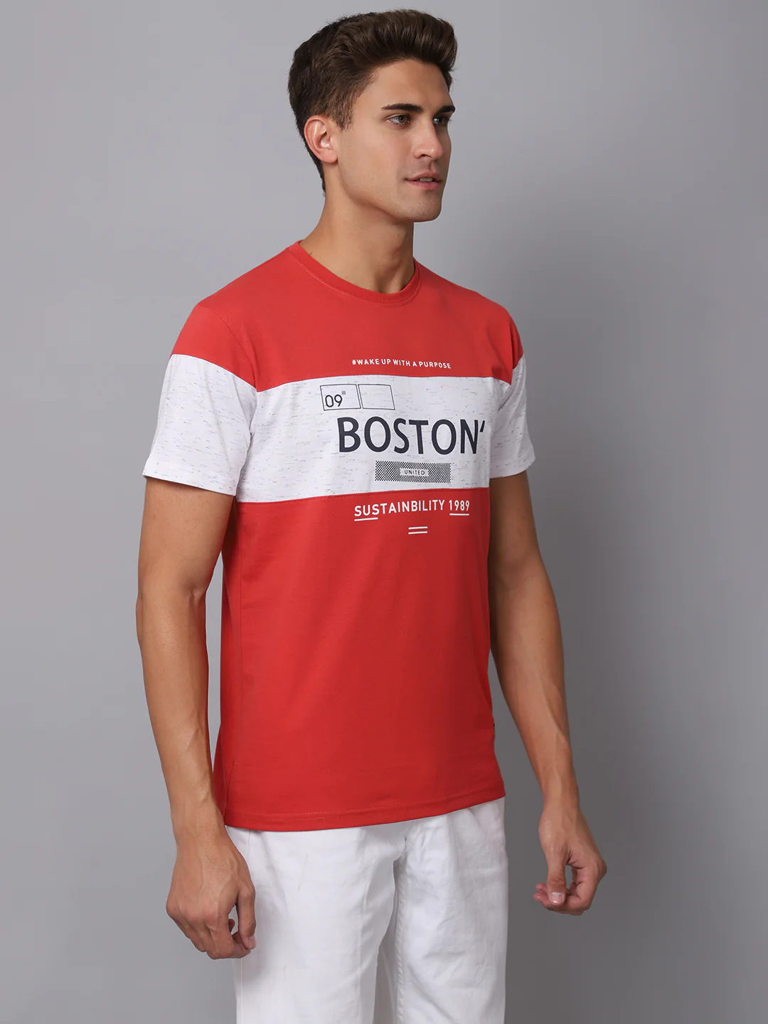 T-Shirt for Men | Breathable & Soft with Color Fastness Regular Fit Round Neck Poly Cotton Fabric Colour Block Pattern - Image 4